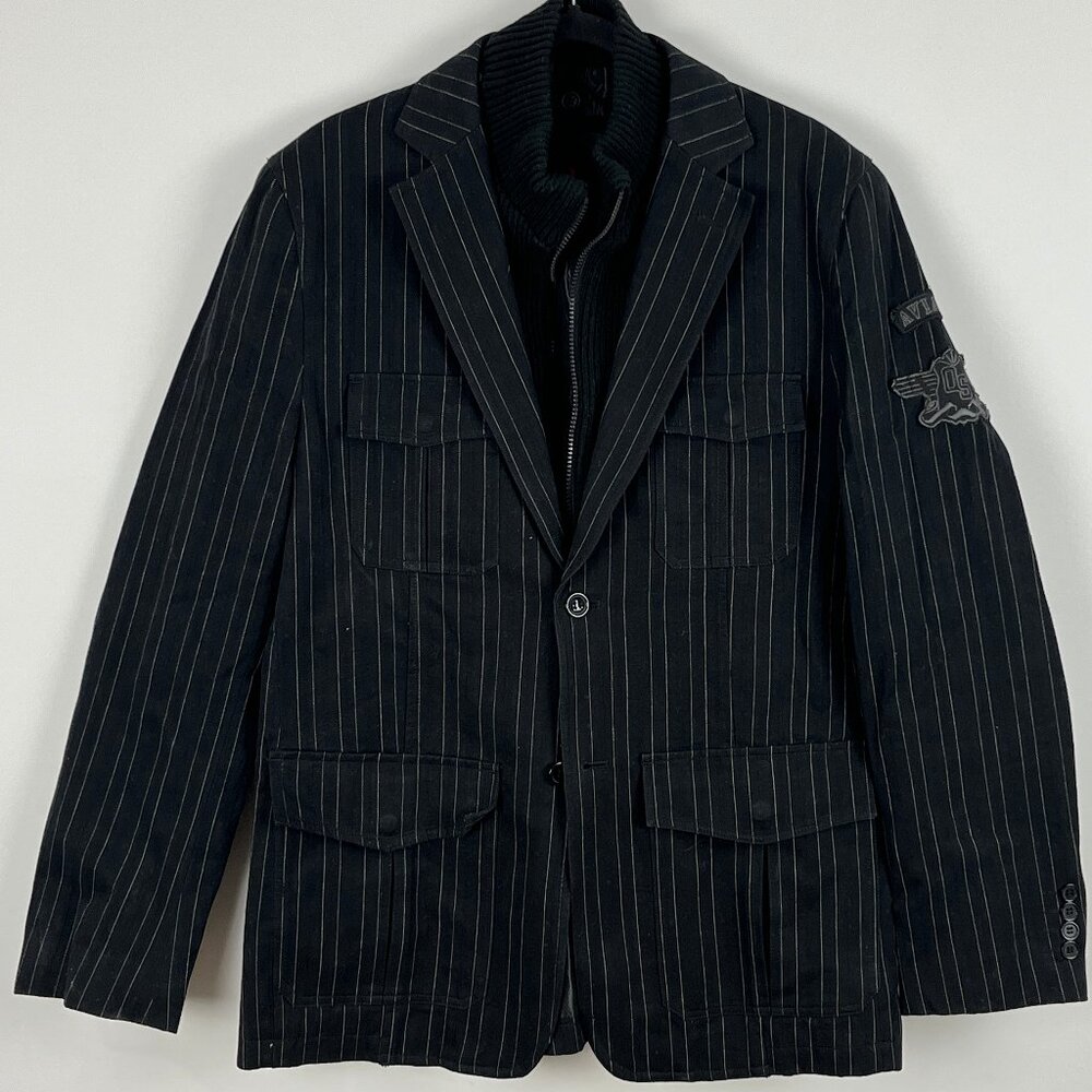 Oxide Sport Jacket Size L Black Striped Long Sleeve 2 Button Single Breasted